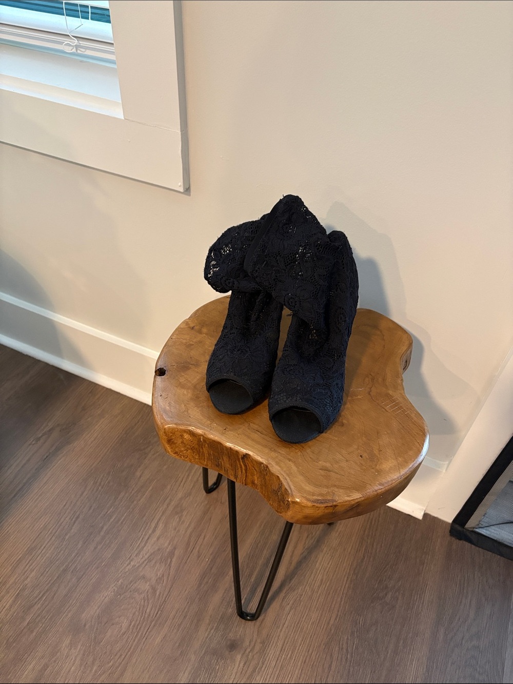 Charles by Charles David Black Lace Peep-Toe Heeled Booties